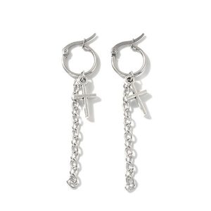 Chain Cross Hoop Drop Earrings