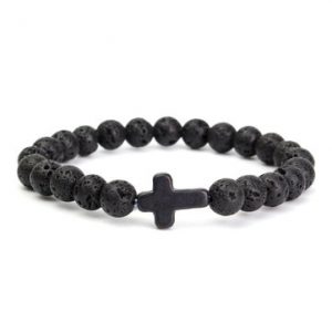 Charming Mens Bracelet Lava Rock Stone Turquoise Cross Beaded Elastic Bracelet