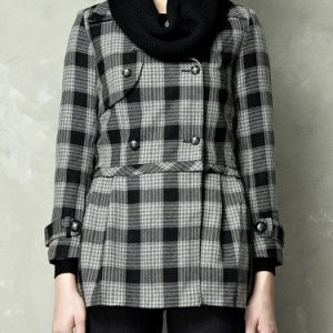 Checkered/Plaid Long Sleeve Casual Coat