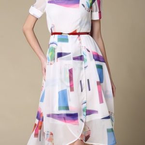 Chiffon A-line Casual Short Sleeve Printed Midi Dress