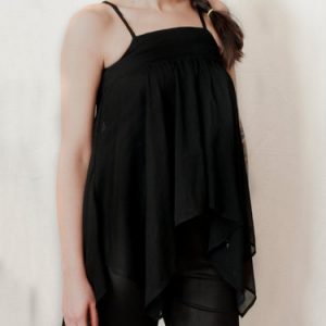 Chiffon Spaghetti High Low Casual Draped Blouse