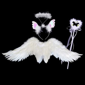 Children Angel Costume Accessories Halloween White Wings Halo Headband Fairy Wand