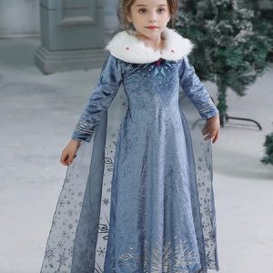 Children Cosplay Dress Princess Elsa Hot Stamping Blue Dress Kids Cosplay Costumes