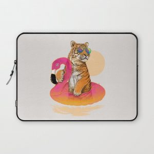 Chillin (Flamingo Tiger) Computer Cover by 38 Sunsets - Laptop Sleeve - 13"