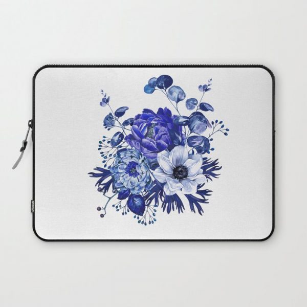 China Blue Porcelain, Asia, Peony, Flower, Floral, Cyan Computer Cover by Manuela Mishkova - Laptop Sleeve - 13"