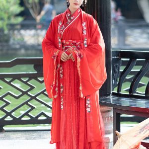 Chinese Costume Hanfu Ancient Traditional Tang Dynasty Princess Queen Wedding Bridal Red Floral Women Outfit Halloween