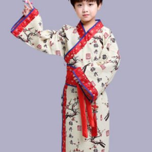 Chinese Costume Kids Halloween Beige Gown With Sash And Headband For Boys