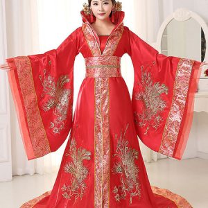 Chinese Costume Traditional Female Red Satin Women Hanfu Dress Ancient Tang Dynasty Clothing 3 Pieces