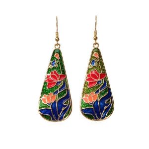 Chinese Floral Teardrop Hook Earrings