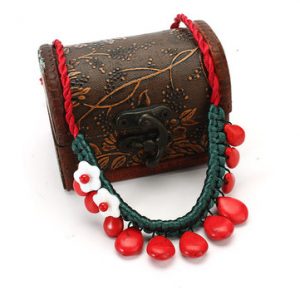 Chinese knot Red Turquoise Shell Flower Short Necklace