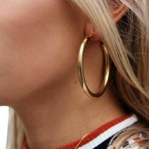 Circle Shape Gold Metal Earrings for Lady - One Size