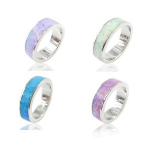 Classic Fashion 5.5mm Stackable 925 Sterling Silver Simulated Opal Band Ring Women Bridal Wedding Engagement Love Jewelry