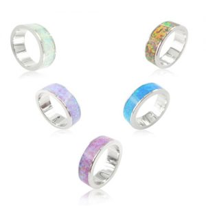 Classic Fashion 6.5mm Stackable 925 Sterling Silver Simulated Opal Band Ring Women Bridal Wedding Engagement Love Jewelry