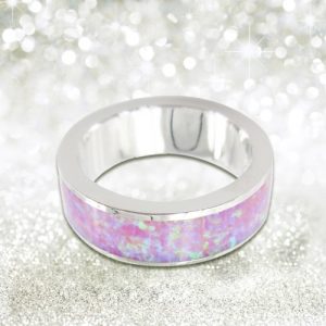 Classic Fashion 6.5mm Stackable 925 Sterling Silver Simulated Opal Band Ring Women Bridal Wedding Engagement Love Jewelry