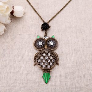 Classic Personalized Vintage Retro Punk Rhinestone Owl Pendant Collar Necklace Jewelry Accessory