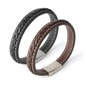 Classic Punk Leather Knitted Stainless Steel Men's Bracelet