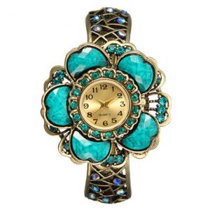 Cloisonne Bracelet Watch Retro Hollow Flower Rhinestone Crystal Women Watch