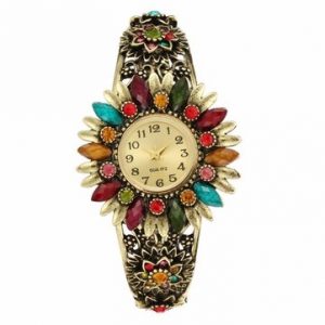 Cloisonne Women Watch Vintage Flower Rhinestone Turquoise Watch