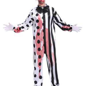 Clown Halloween Costumes White Jumpsuit Gloves Polka Dot Stripes Holidays Costumes