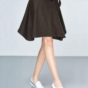 Coffee Asymmetrical Wool-blend Casual Midi Skirt