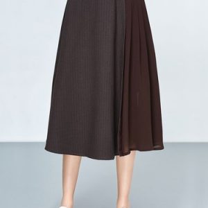 Coffee Casual Chiffon Paneled Midi Skirt