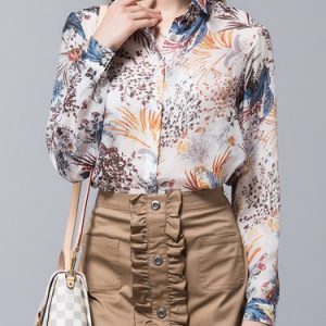 Coffee Casual Floral Print Blouse