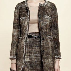 Coffee Elegant Checkered/Plaid Coat