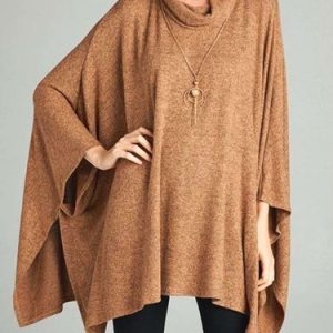 Coffee Slit Batwing Asymmetrical Poncho