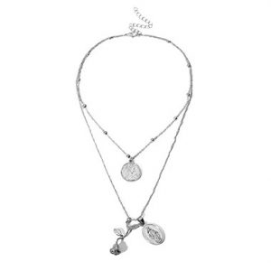 Coin Pendant Layered Necklace for Women - One Size