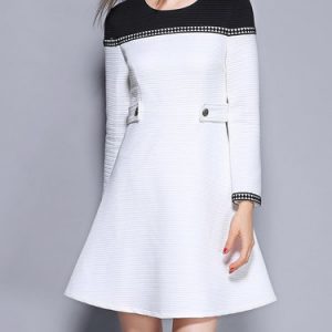 Color-block A-line Long Sleeve Plain Casual Mini Dress