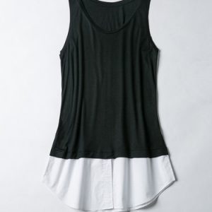 Color-block Crew Neck Casual Sleeveless Tank And Cami