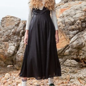 Color-block Paneled Long Sleeve Stand Collar Midi Dress