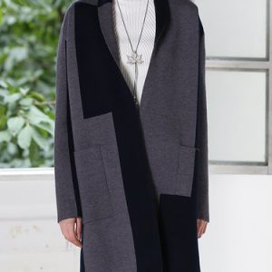 Color-block Simple Long Sleeve Open Front Coat