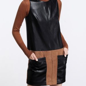 Color-block Sleeveless Casual H-line Crew Neck Mini Dress