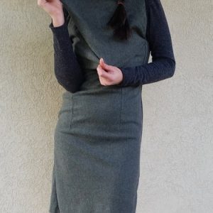 Color-block Wool Long Sleeve Sheath Elegant Mini Dress