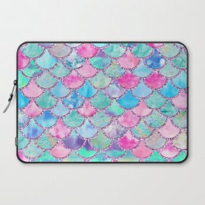 Colorful Pink and Blue Watercolor Trendy Glitter Mermaid Scales Computer Cover by Better HOME - Laptop Sleeve - 15"