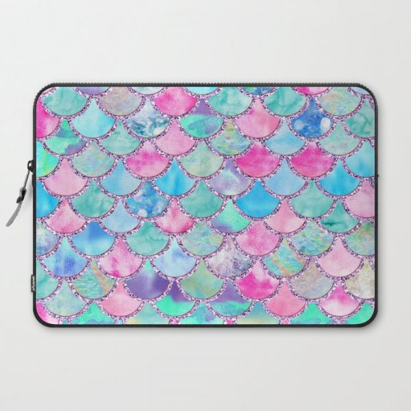 Colorful Pink and Blue Watercolor Trendy Glitter Mermaid Scales Computer Cover by Better HOME - Laptop Sleeve - 15"