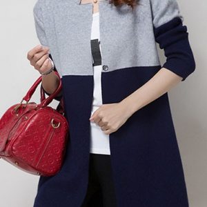 Contrast Panel Open Front Navy Blue Cardigan - XL