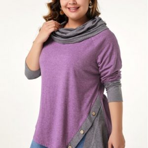 Contrast Panel Plus Size Asymmetric Hem T Shirt - 0X