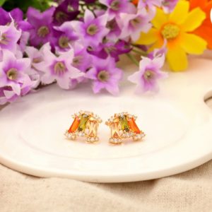 Copper Alloy 18K Gold Plated Zircon Stud Earrings Jewelry Gift for Women Lady