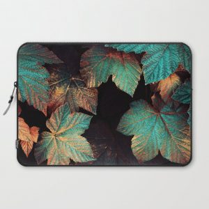 Copper And Teal Leaves Computer Cover by Elisabeth Fredriksson - Laptop Sleeve - 15"