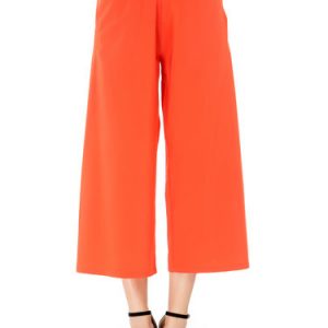 Coral Cotton-blend Solid Pockets Casual Wide Leg Pants