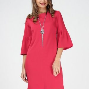 Coral Crew Neck Bell Sleeve Jersey Midi Dress