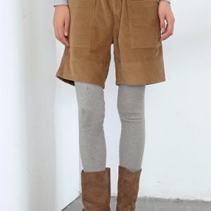 Corduroy Paneled Plain Simple Shorts