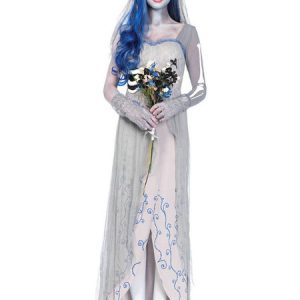 Corpse Bride Halloween Costume Grey Maxi Dress With Veil For Women