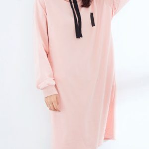 Cotton Color-block Long Sleeve Simple Shift Midi Dress