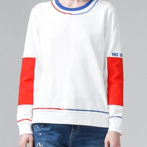 Cotton H-line Color-block Casual Long Sleeved Top