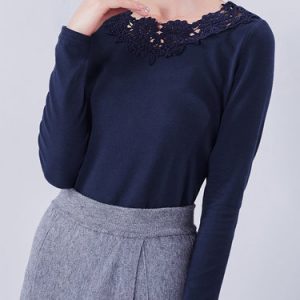 Cotton-blend Appliqued Knitted Casual Long Sleeved Top