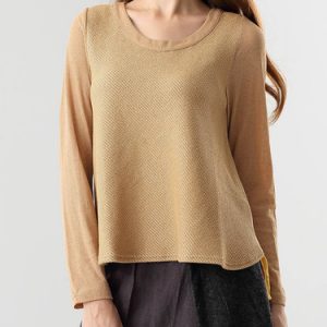 Cotton-blend Color-block Casual H-line Long Sleeved Top