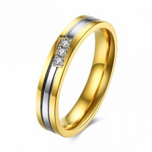 Couple Sweet Ring Gold Stainless Steel Zircon Ring for Men Women